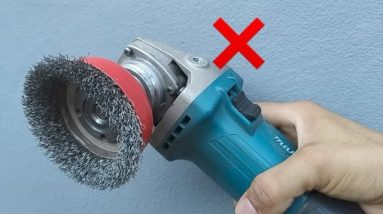 Caution: Never do this with a rotating brush on the angle grinder!